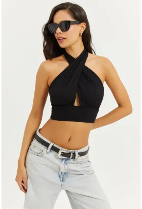 Kadın Siyah Sırt Ve Boyun Bağlamalı Bluz EY1472