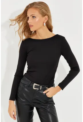 Kadın Siyah Sırtı Açık Bluz EY2583