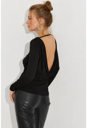 Kadın Siyah Sırtı Açık Bluz EY2594