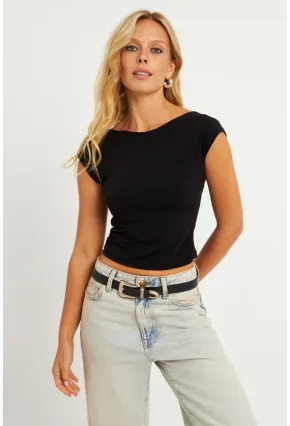 Kadın Siyah Sırtı Açık Bluz YZ1080