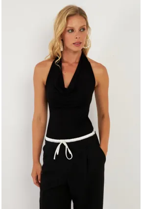 Kadın Siyah Sırtı Açık Çıtçıtlı Body LPP1295