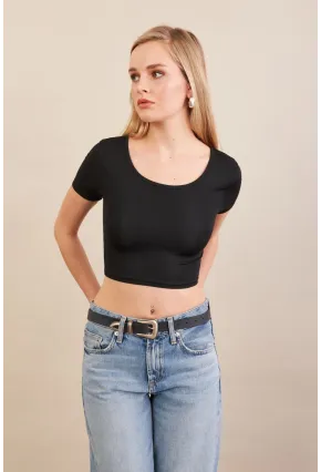 Kadın Siyah Sırtı Açık Crop Bluz AN6038