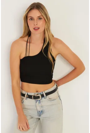 Kadın Siyah Sırtı Açık Crop Bluz CG345