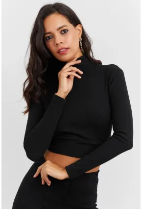 Kadın Siyah Sırtı Açık Crop Bluz EY1512