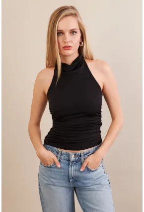 Kadın Siyah Sırtı Açık Drapeli Bluz FRY2314