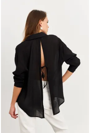 Kadın Siyah Sırtı Açık Gömlek MOD2369
