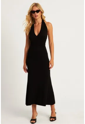 Kadın Siyah Sırtı Açık Kruvaze Midi Elbise EY2841