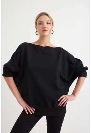 Kadın Siyah Sırtı Açık Yarasa Kol Sweatshirt B161
