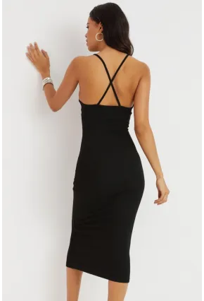 Kadın Siyah Sırtı Çapraz Kaşkorse Maxi Elbise Yİ2218