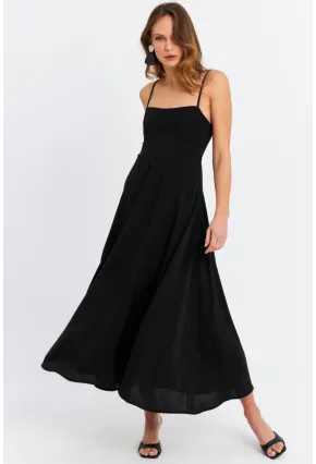 Kadın Siyah Sırtı Gipeli Astarlı Midi Elbise ERL10047