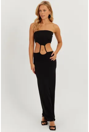 Kadın Siyah Straplez Midi Elbise MEN2037