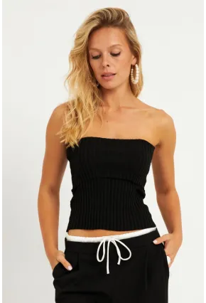 Kadın Siyah Straplez Triko Bluz YV240