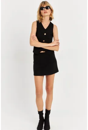 Kadın Siyah Süet Mini Etek KED7095