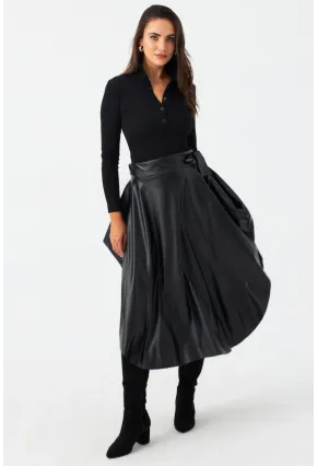Kadın Siyah Suni Deri Asimetrik Etek MLV180