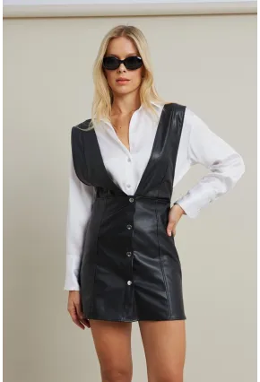 Kadın Siyah Suni Deri Mini Elbise NH796