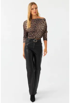 Kadın Siyah Suni Deri Pantolon NH752