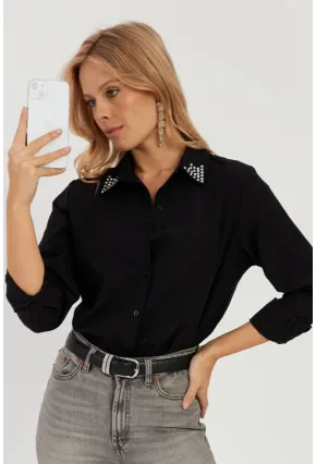 Kadın Siyah Taş Detaylı Gömlek ZER402