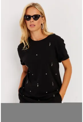 Kadın Siyah Taşlı Bluz SGT401