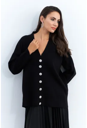 Kadın Siyah Taşlı Düğmeli Hırka MİW4572