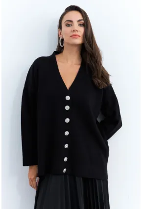 Kadın Siyah Taşlı Düğmeli Hırka MİW4572