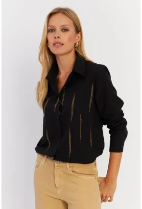 Kadın Siyah Taşlı Gömlek MZER412