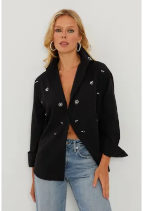 Kadın Siyah Taşlı Gömlek SF2550