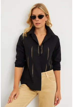 Kadın Siyah Taşlı Gömlek ZER404