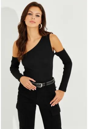 Kadın Siyah Tek Kol Kaşkorse Bluz SDY2052
