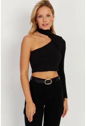 Kadın Siyah Tek Omuz Açık Bluz CY334