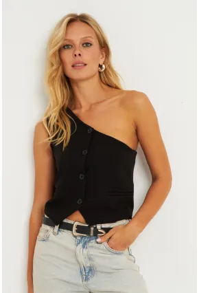 Kadın Siyah Tek Omuz Astarlı Yelek TW60140