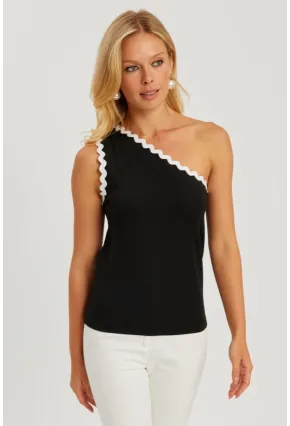 Kadın Siyah Tek Omuz Biyeli Bluz EY2792