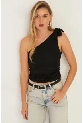 Kadın Siyah Tek Omuz Bluz  EY2756