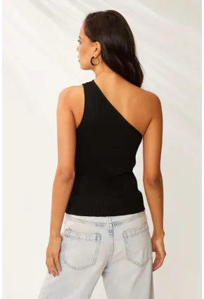Kadın Siyah Tek Omuz Triko Bluz YV90