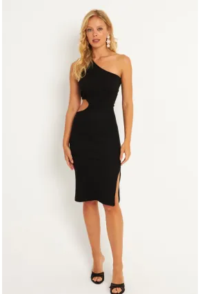 Kadın Siyah Tek Omuz Yanı Açık Mini Elbise XL2013