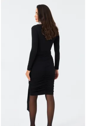 Kadın Siyah Toka Detaylı Drapeli Şık Midi Elbise FRY2261