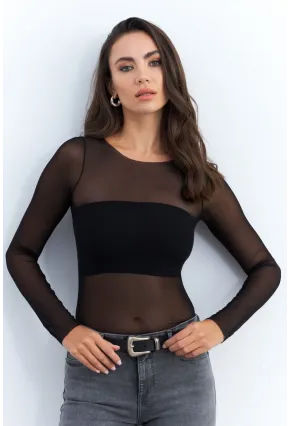 Kadın Siyah Transparan Bluz CY350