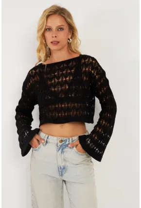 Kadın Siyah Triko Bluz YV254