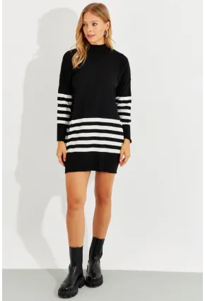 Kadın Siyah Triko Çizgili Tunik YV202