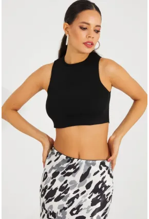 Kadın Siyah Triko Crop Triko Bluz KZ2447