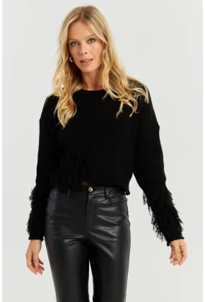 Kadın Siyah Triko Kısa Kazak YZ526