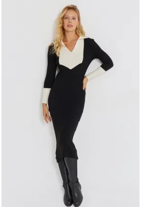 Kadın Siyah Triko Midi Elbise KED139