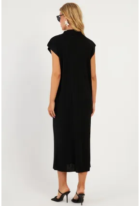 Kadın Siyah Triko Midi Elbise KZ3238