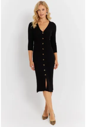 Kadın Siyah Triko Midi Gömlek Elbise YV274