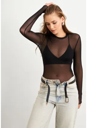 Kadın Siyah Tül Body RX454