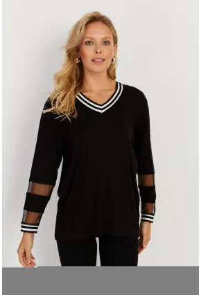 Kadın Siyah Tül Detaylı Bluz ST830