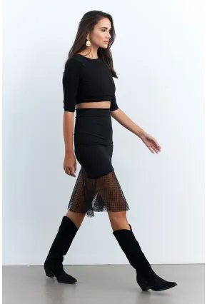 Kadın Siyah Tül Detaylı Etek EY2956