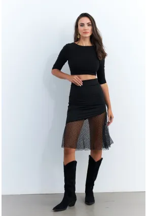 Kadın Siyah Tül Detaylı Etek EY2956