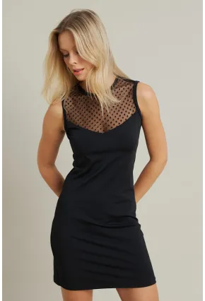 Kadın Siyah Tül Detaylı Mini Elbise TF77