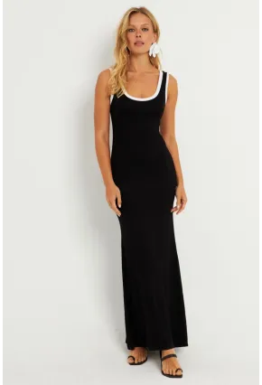 Kadın Siyah U Yaka Kolsuz Maxi Elbise EY2802