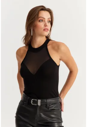 Kadın Siyah Üstü Tül Halter Yaka Bluz EY2922